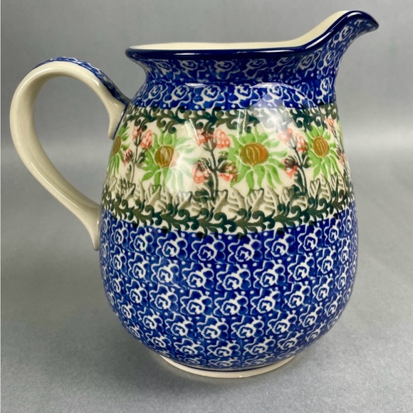 Boleslawiec Other - Boleslaweic Pottery Floral Blue Pitcher
